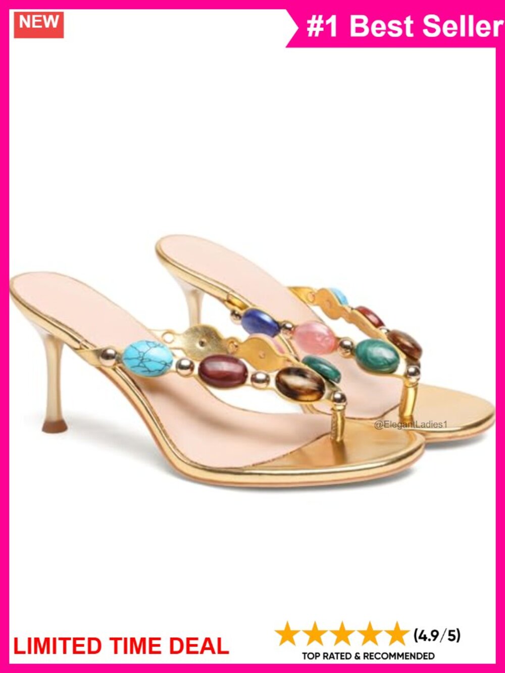 Jeweled Thong Strappy Sandal Kitten Heel Summer Flip Flop